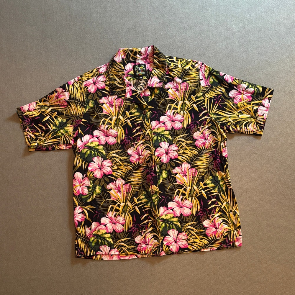 Bennys Mens M Hawaiian Shirt Floral Hibiscus Aloha Cotton Coconut Buttons Beach